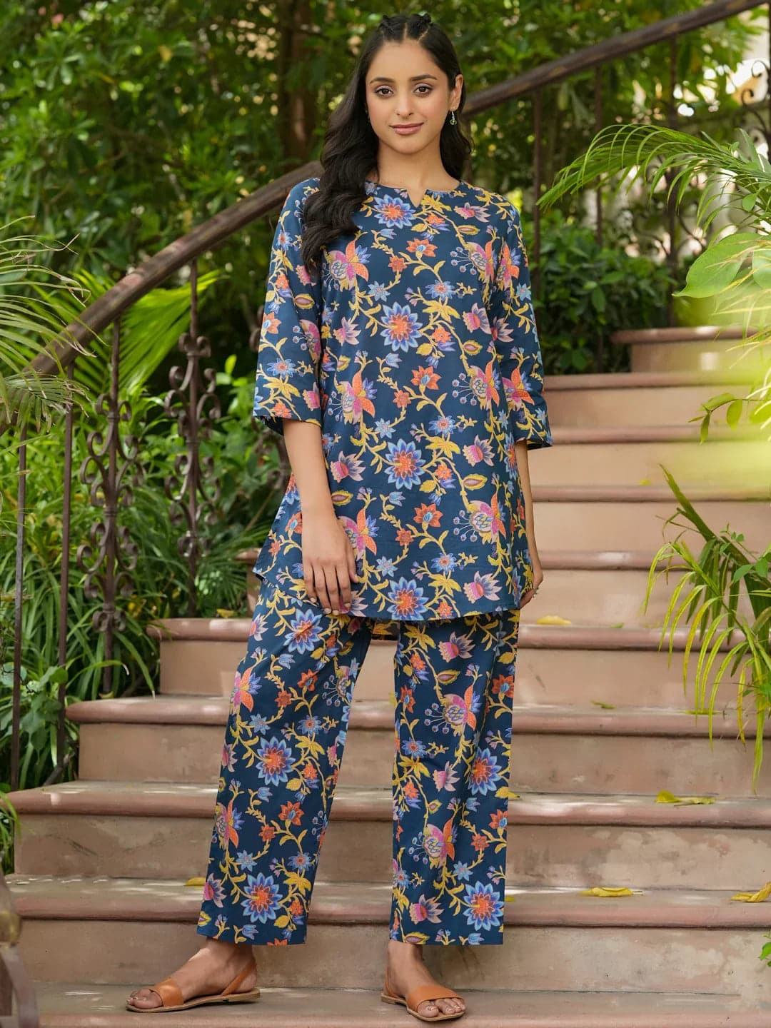 Kemigen Blue Cotton Printed Loungewear Set