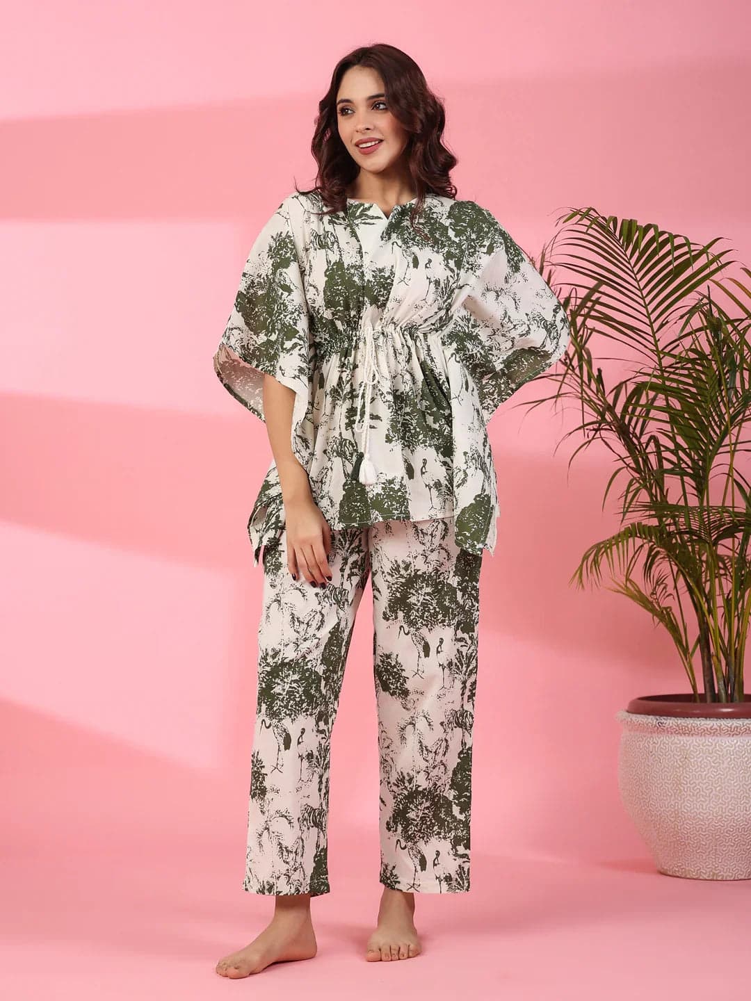 Kemigen Jungle Print Cotton Kaftan Night Suit